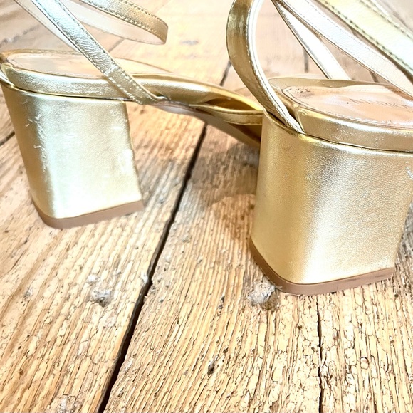 Marion Parke Bianca Gold Strappy Leather Block Heel Sandal EU 38.5 US 8-8.5 - Picture 11 of 14
